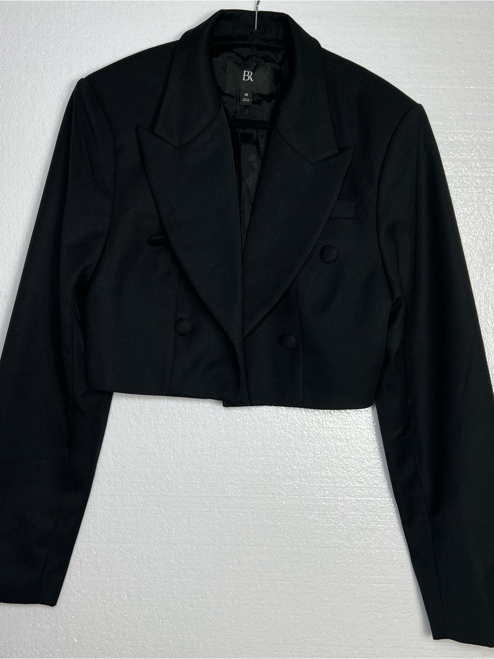 Banana Republic Black Cropped Tuxedo Blazer Size 10 Double Breasted Wool Blend